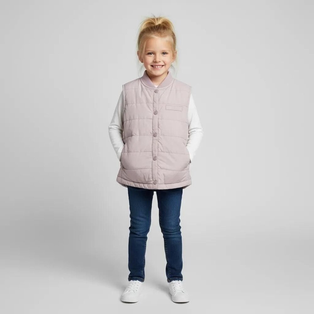 JAJU Kids Girls Light Purple Button Front Lined Puffer Jacket Vest Sz 110cm/US 6